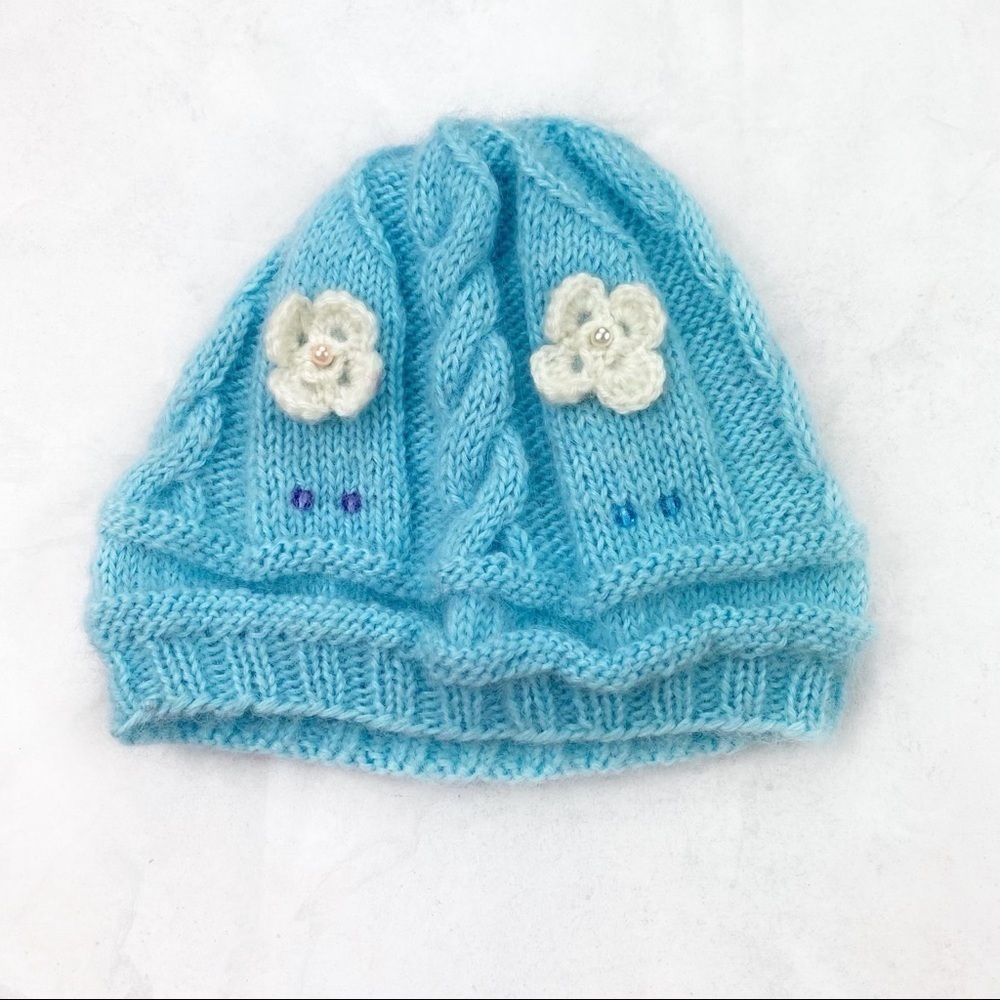Girls Blue Cable Knit Beanie